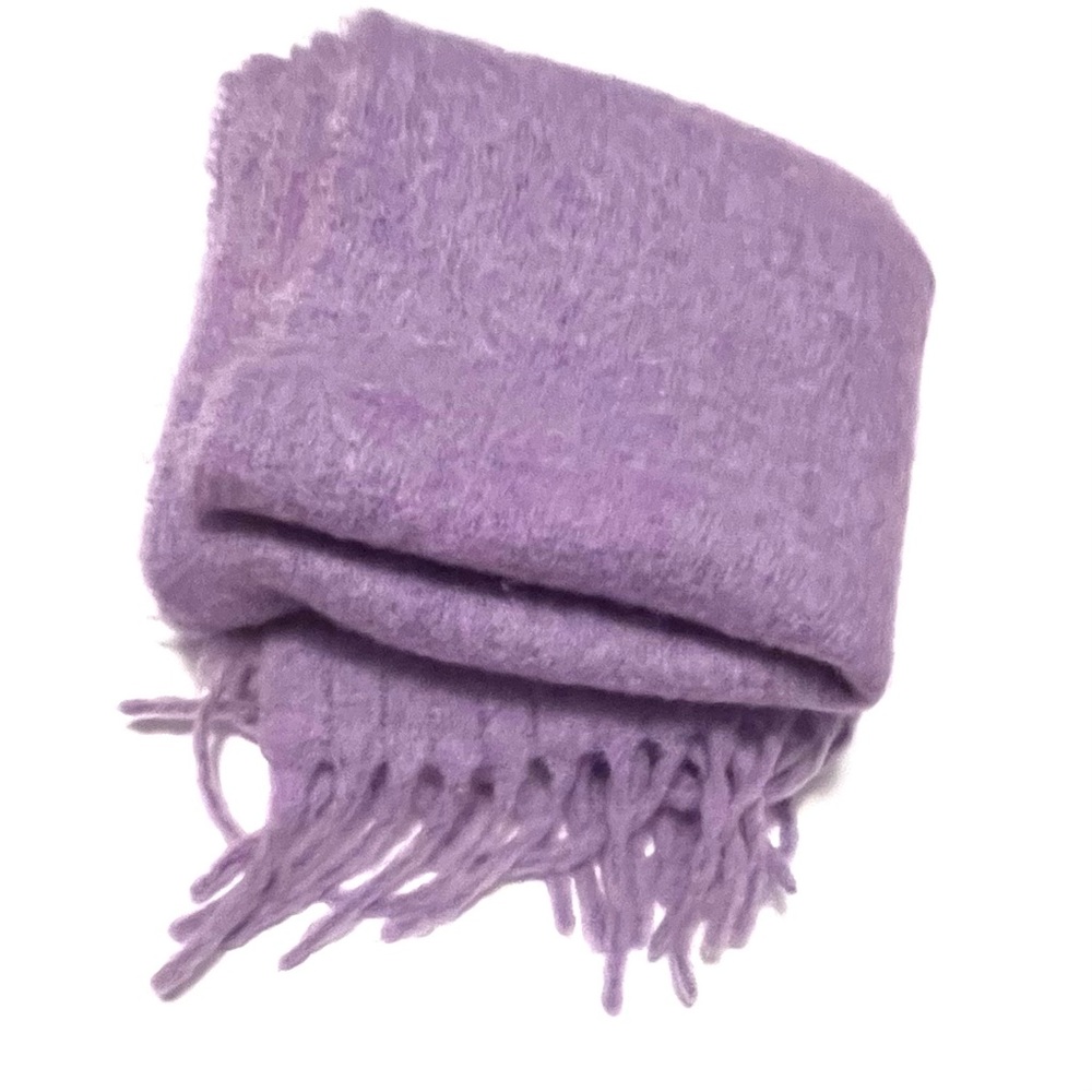 JCrew women’s lavender wool blend big scarf fringe ends made in Italy